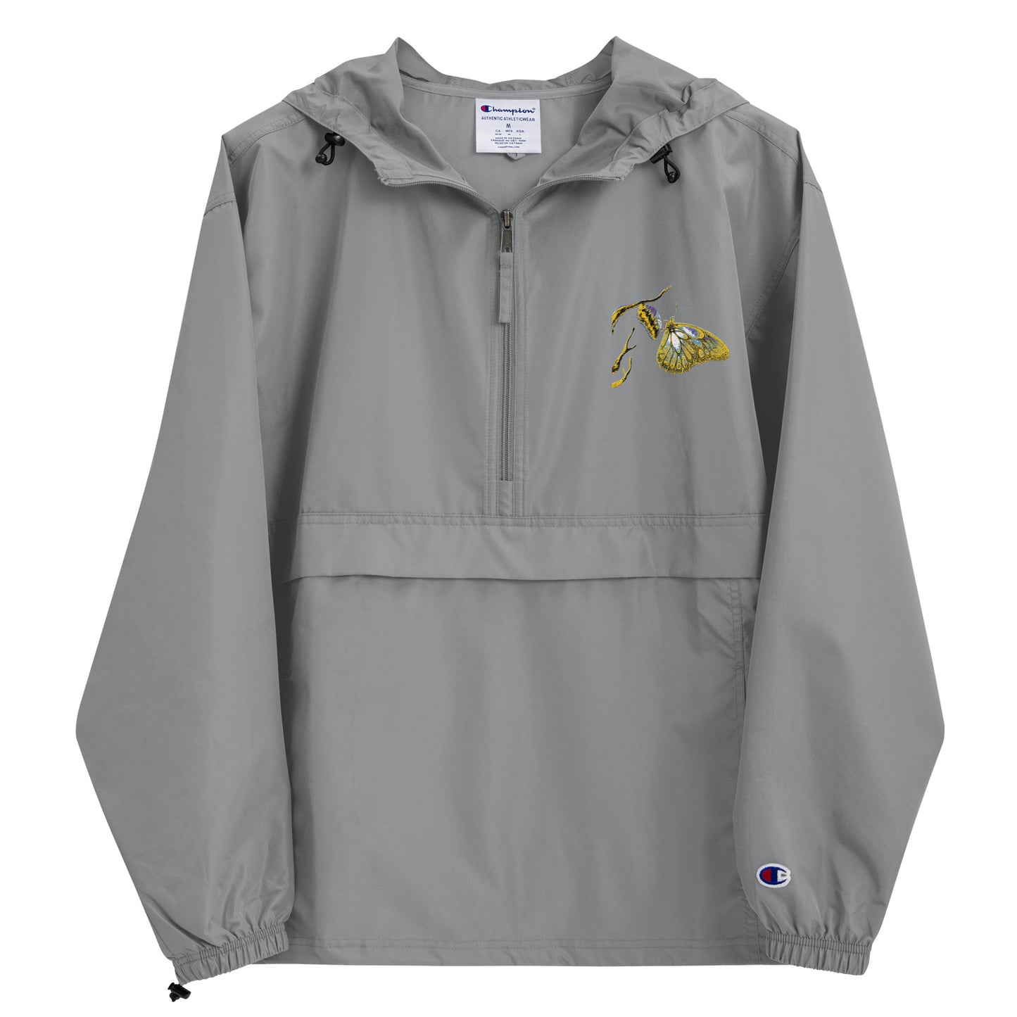 Graphite champion bomber jacket with gold embroidered details, ribbed collar and vintage styling