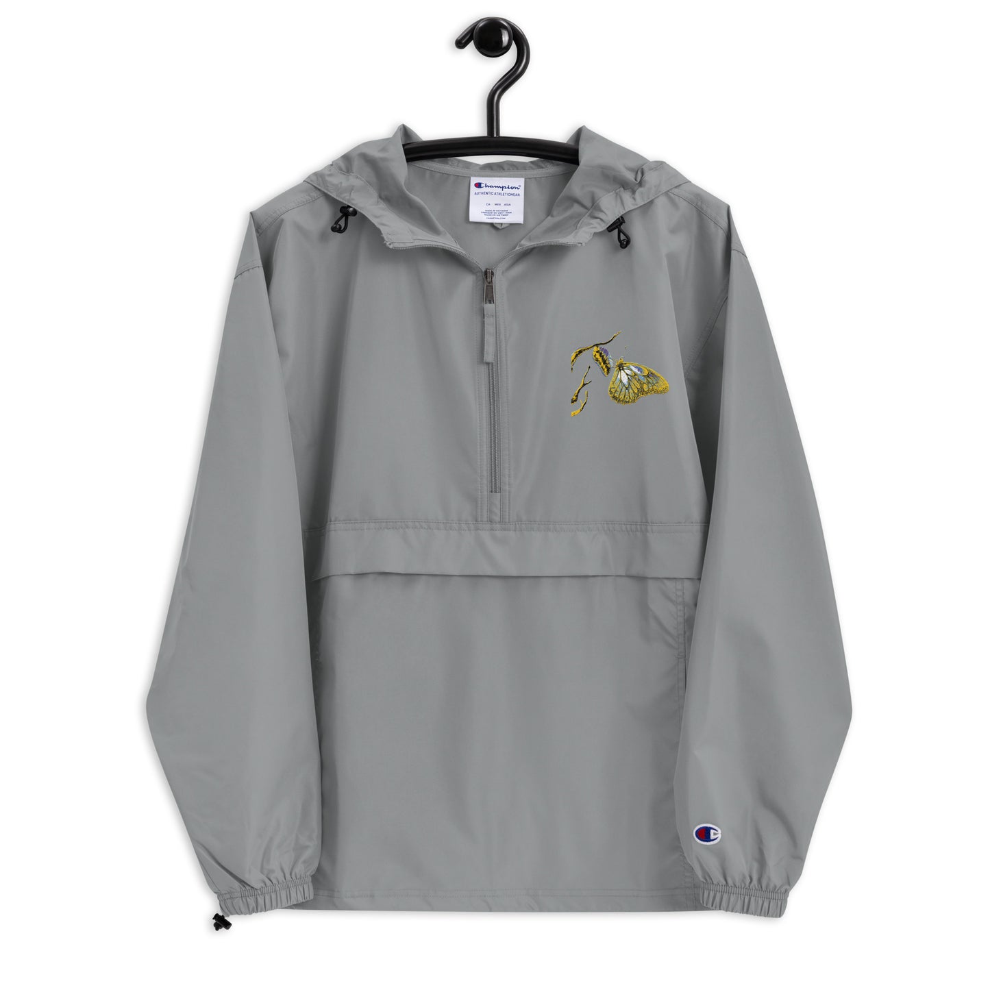 Graphite champion bomber jacket with gold embroidered details, ribbed collar and vintage styling