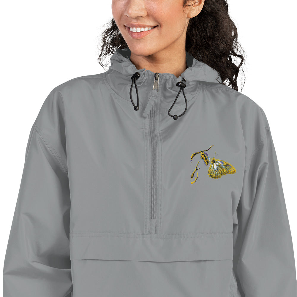 Graphite champion bomber jacket with gold embroidered details, ribbed collar and vintage styling