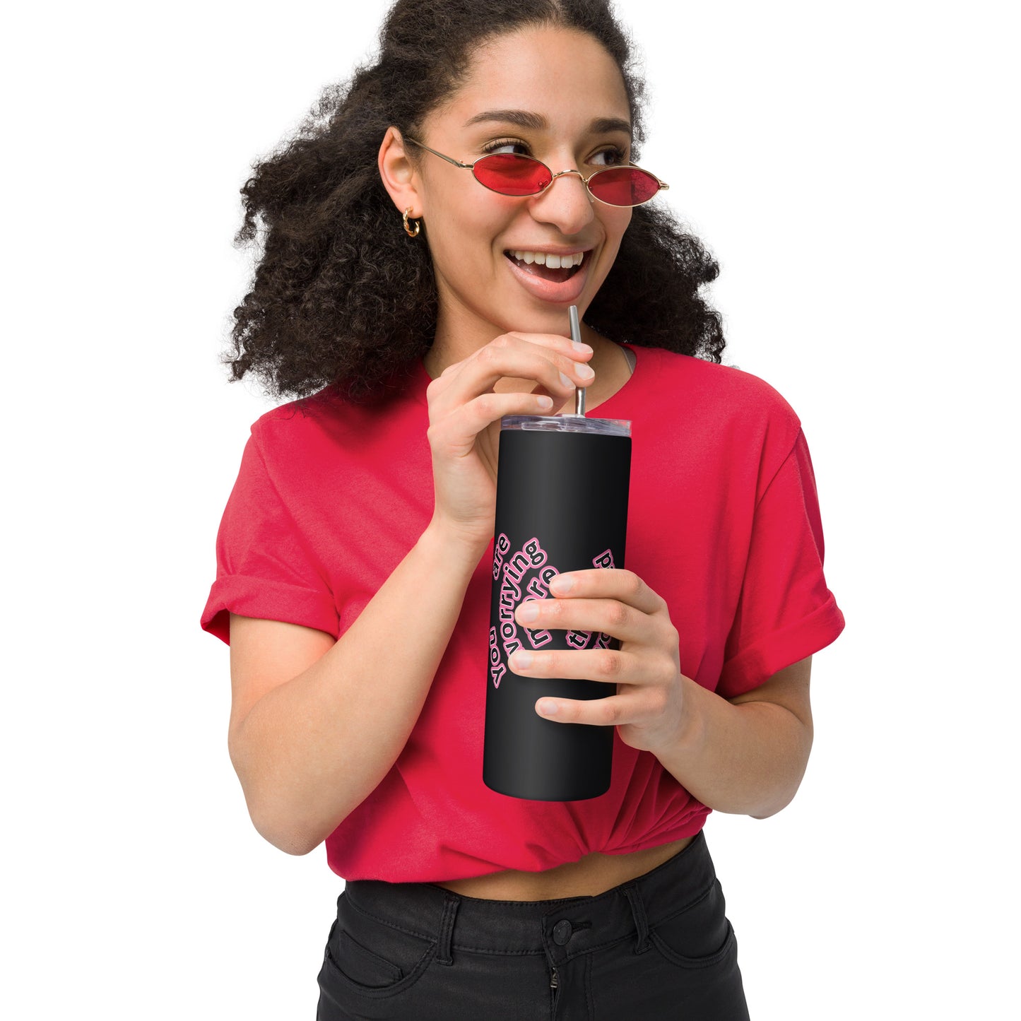 Customized Black 20oz stainless steel tumbler with artistic design and sliding lid