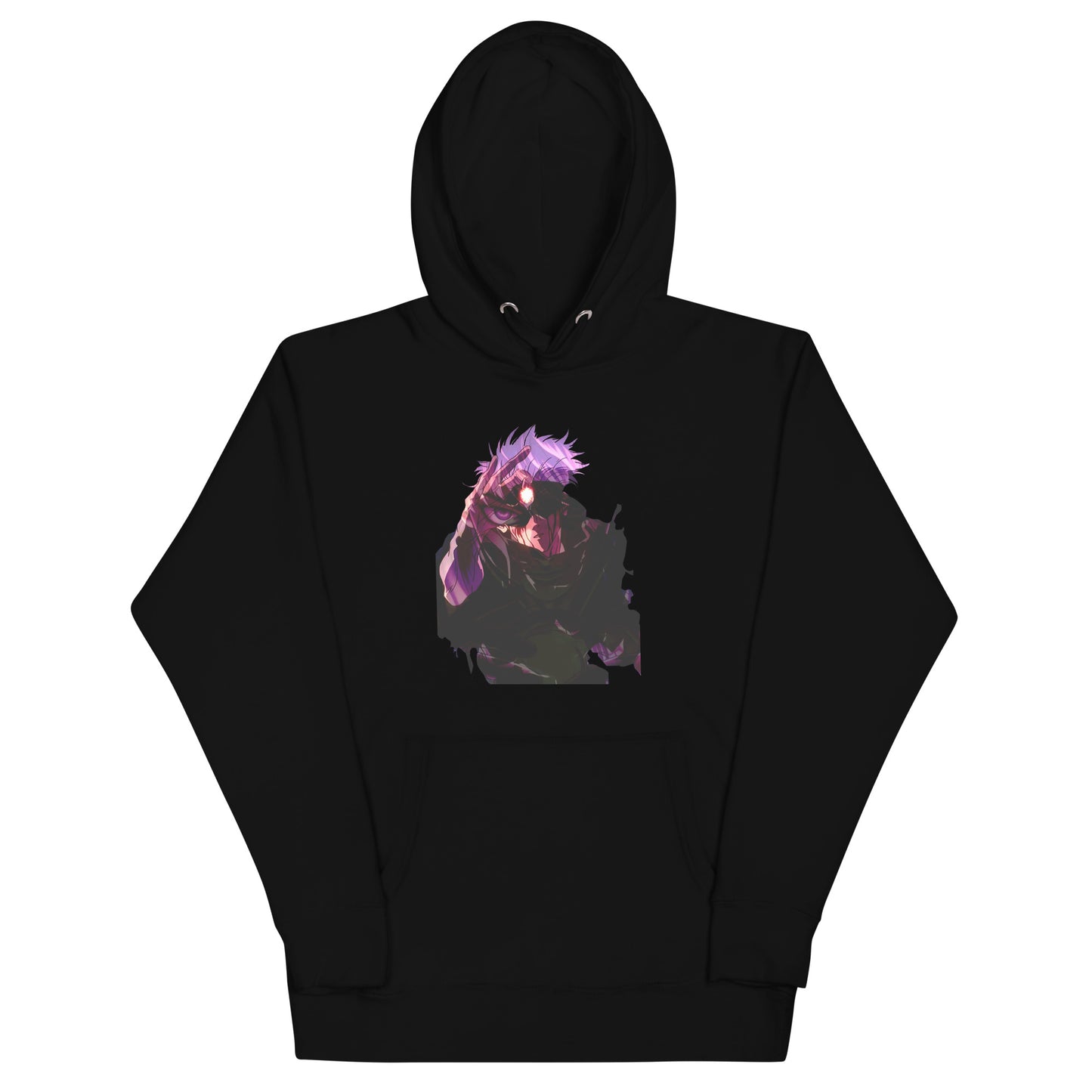 Black infinity streetwear hoodie featuring minimal urban design, oversized hood and split pocket details