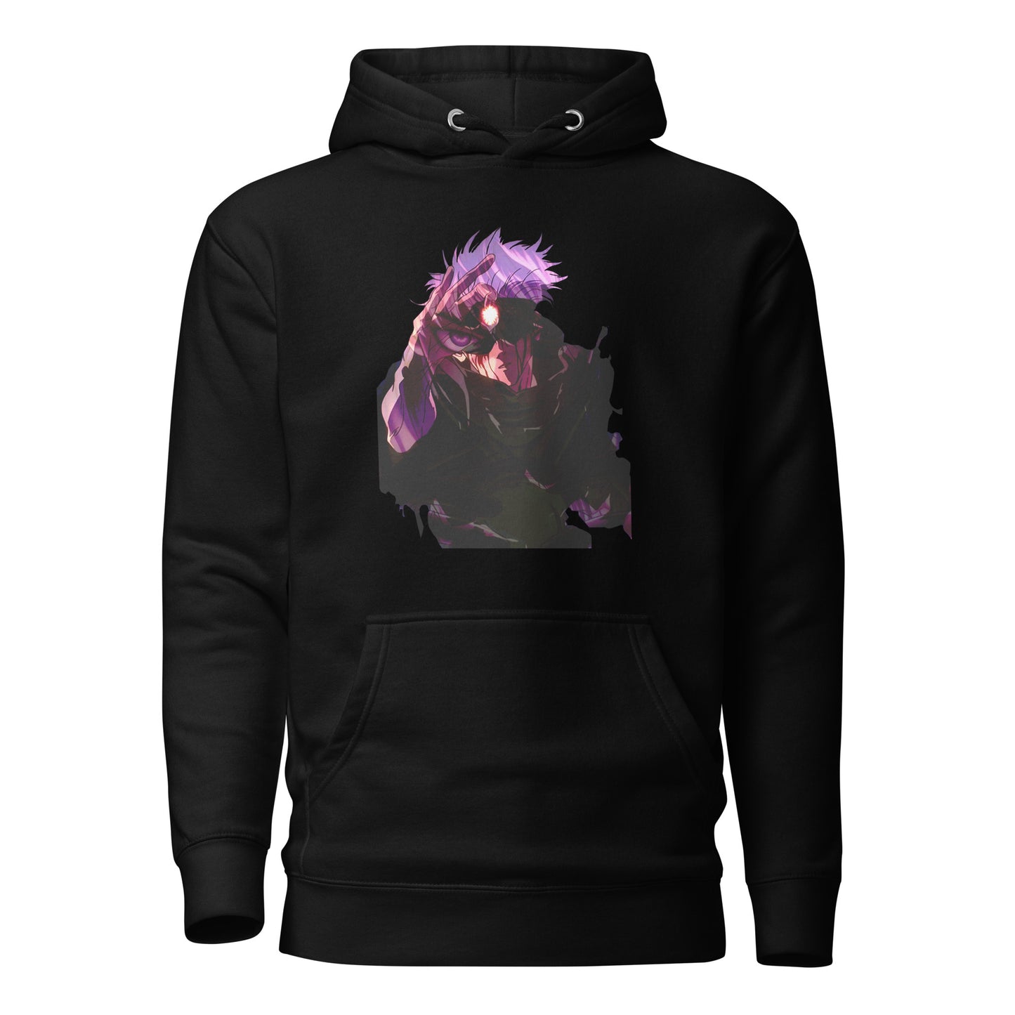 Black infinity streetwear hoodie featuring minimal urban design, oversized hood and split pocket details