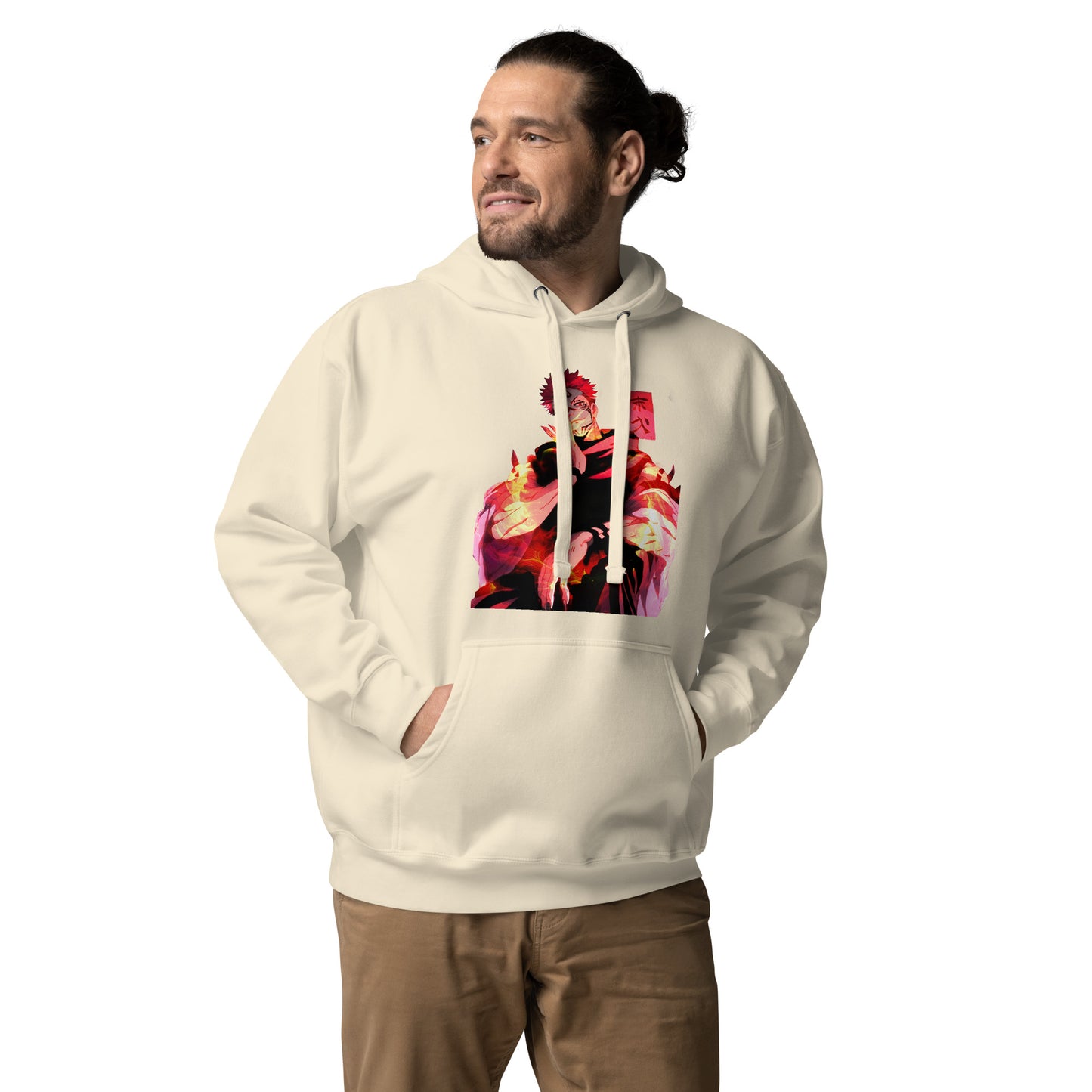 Bone anime hoodie with red malevolent cursed energy design inspired by Jujutsu Kaisen