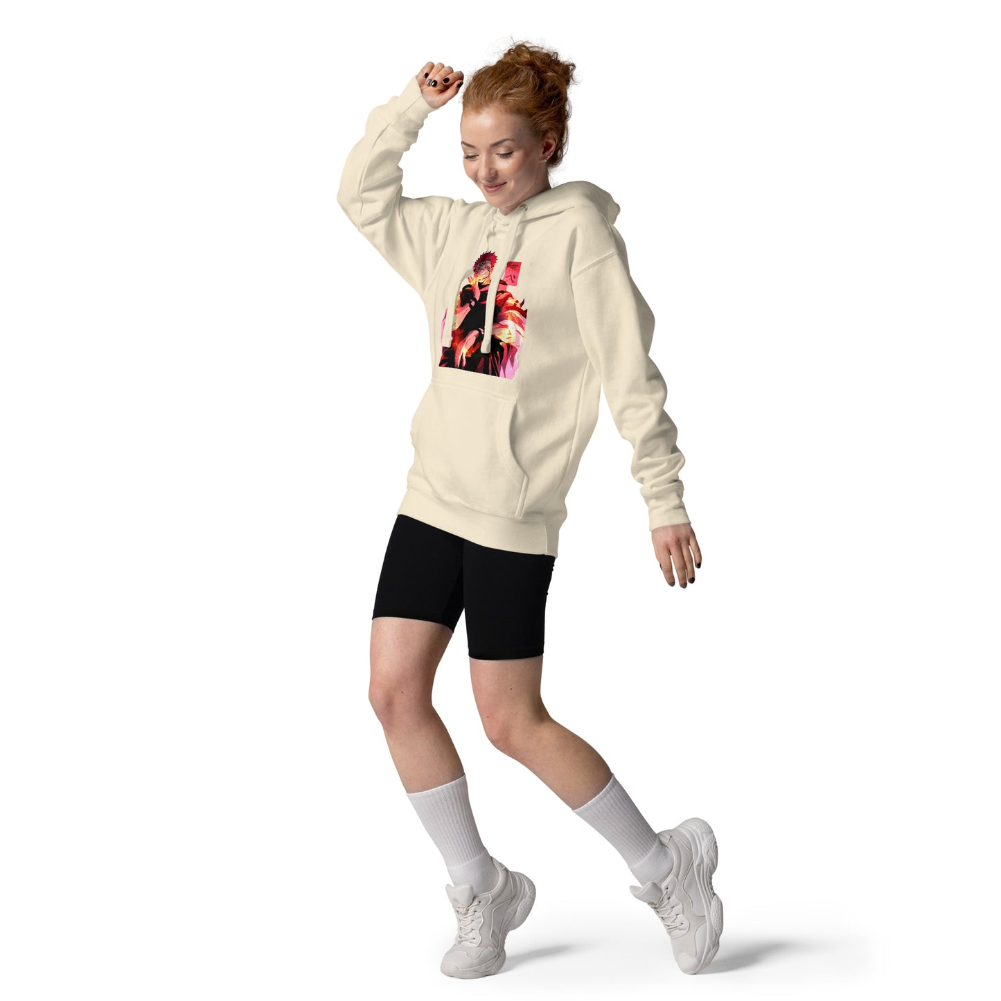 Bone anime hoodie with red malevolent cursed energy design inspired by Jujutsu Kaisen