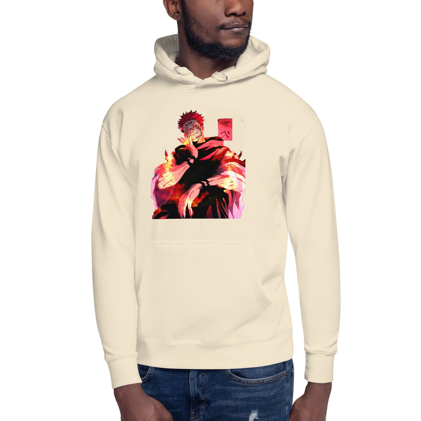 Bone anime hoodie with red malevolent cursed energy design inspired by Jujutsu Kaisen