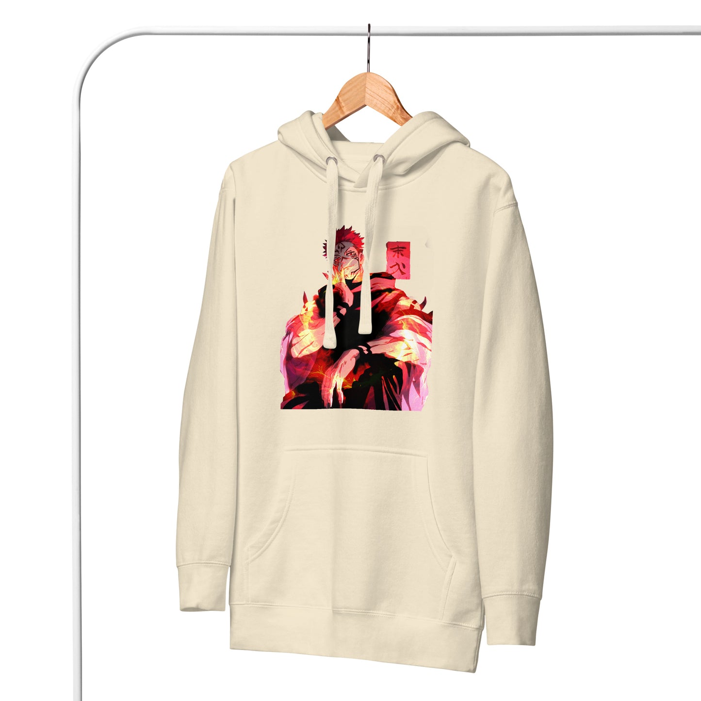 Bone anime hoodie with red malevolent cursed energy design inspired by Jujutsu Kaisen