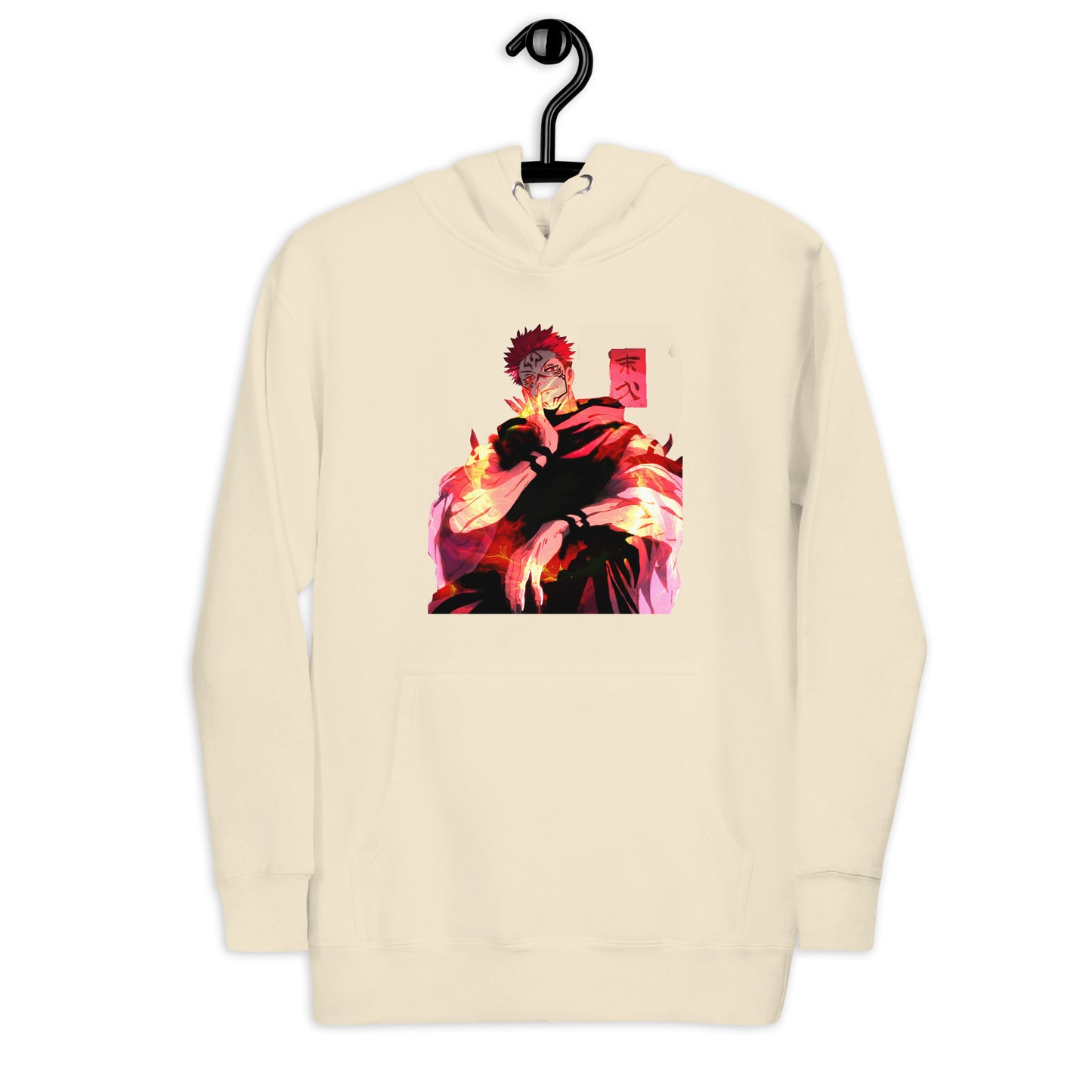 Bone anime hoodie with red malevolent cursed energy design inspired by Jujutsu Kaisen