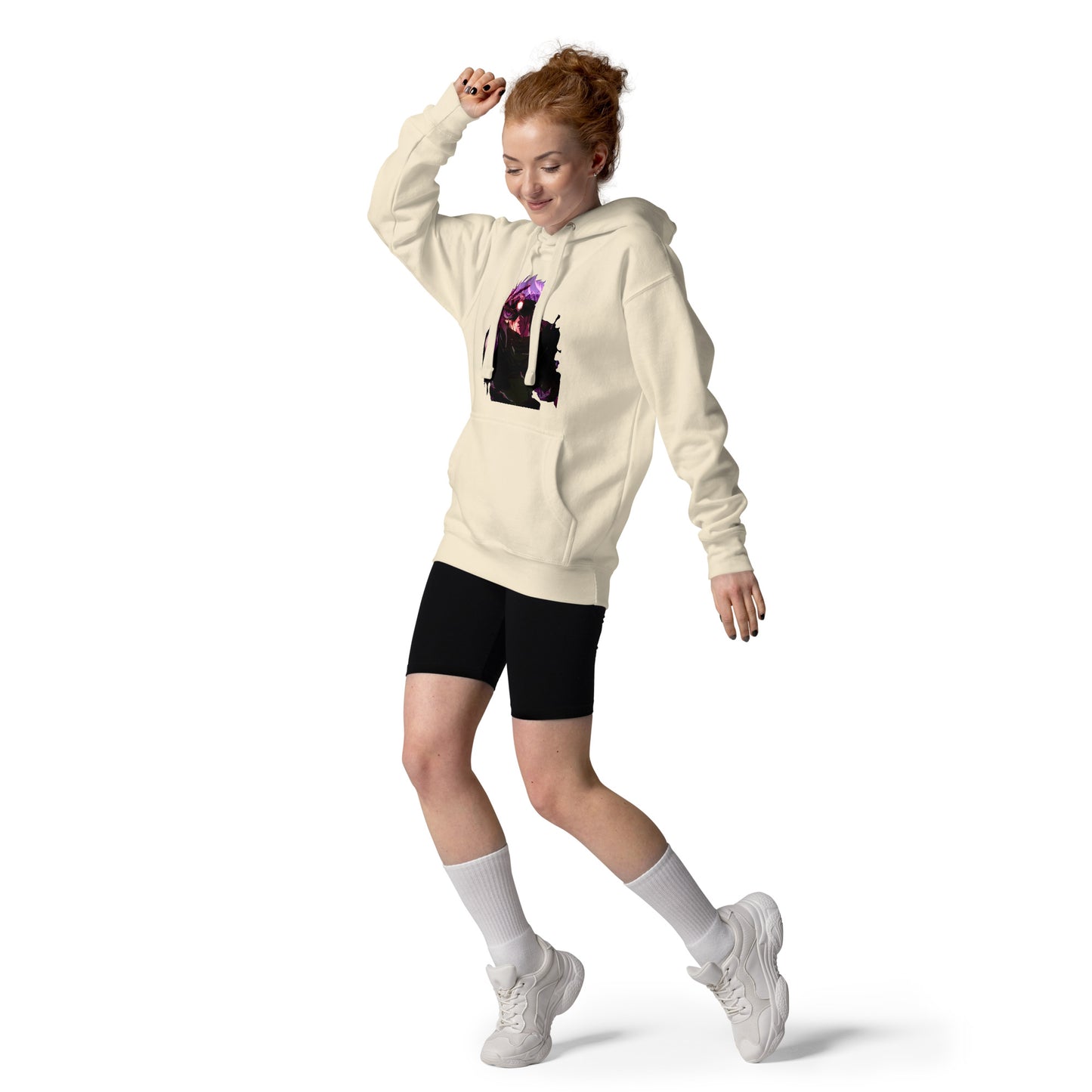 Bone infinity streetwear hoodie featuring minimal urban design, oversized hood and split pocket details