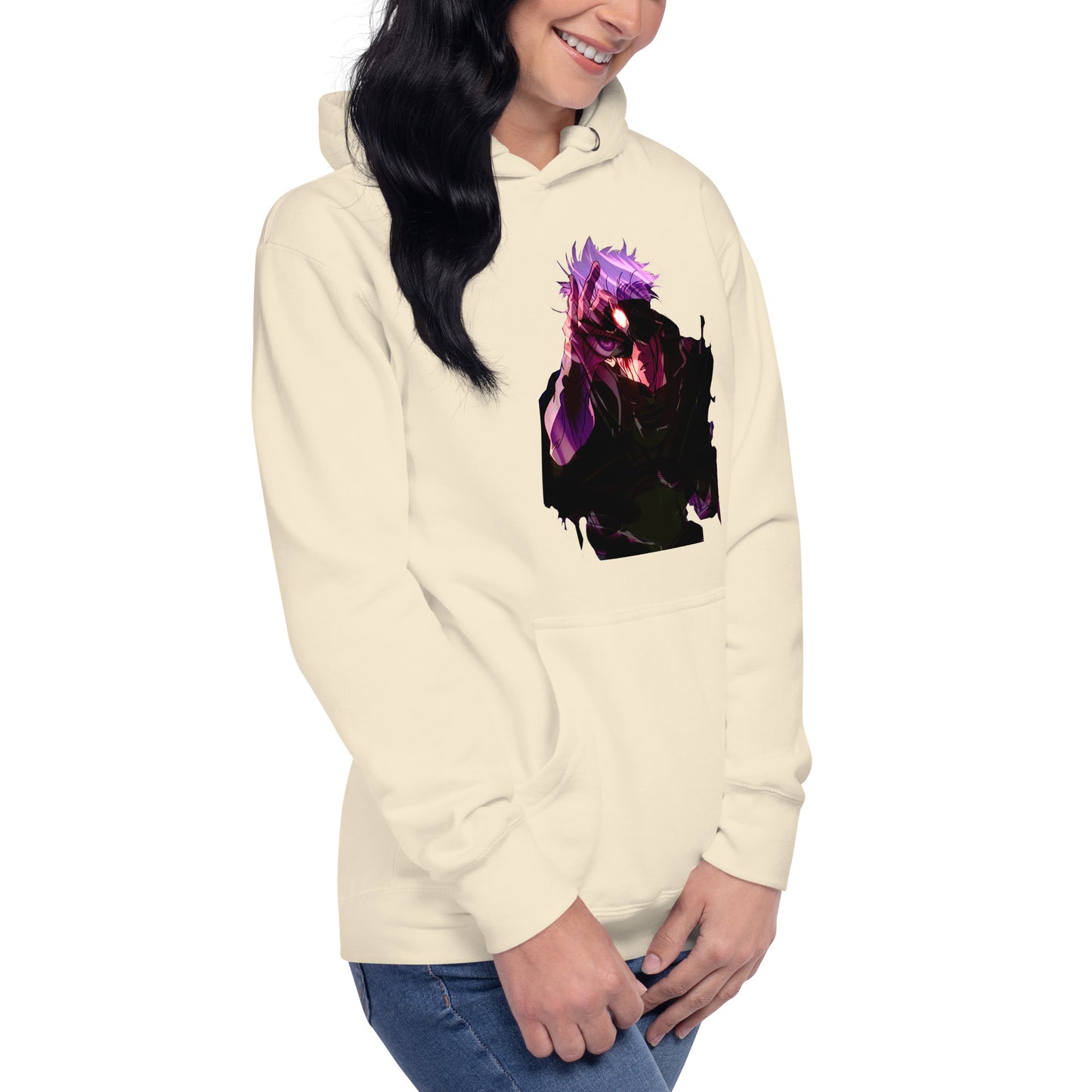 Bone infinity streetwear hoodie featuring minimal urban design, oversized hood and split pocket details
