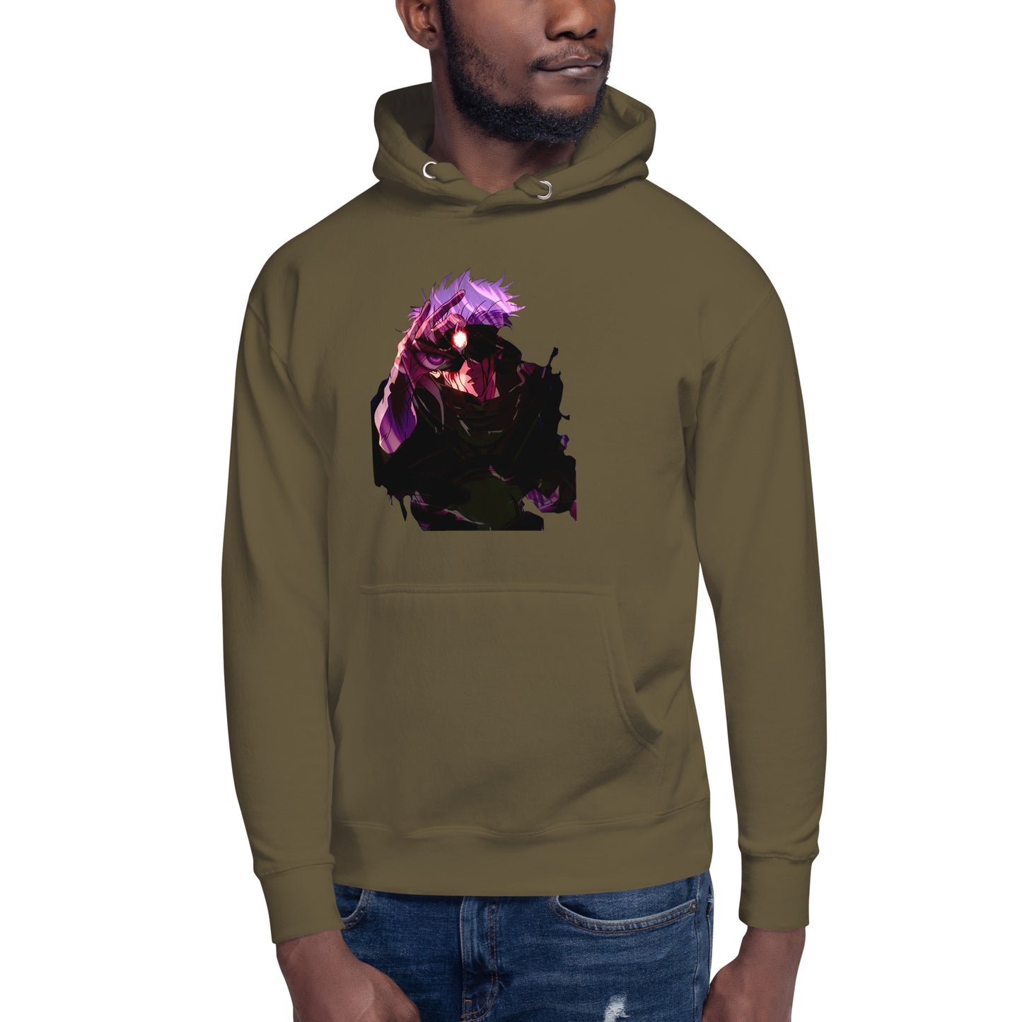 Military Green infinity streetwear hoodie featuring minimal urban design, oversized hood and split pocket details