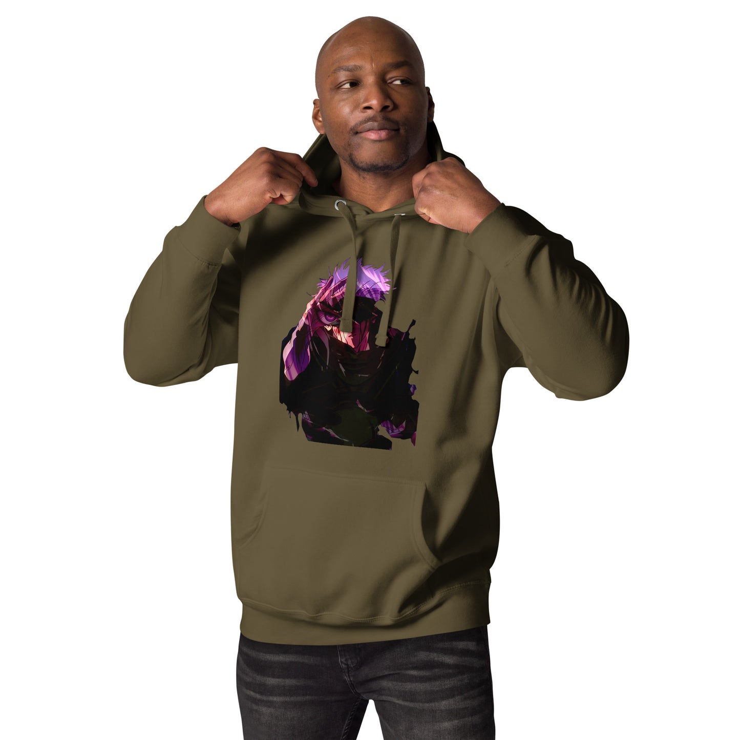 Military Green infinity streetwear hoodie featuring minimal urban design, oversized hood and split pocket details