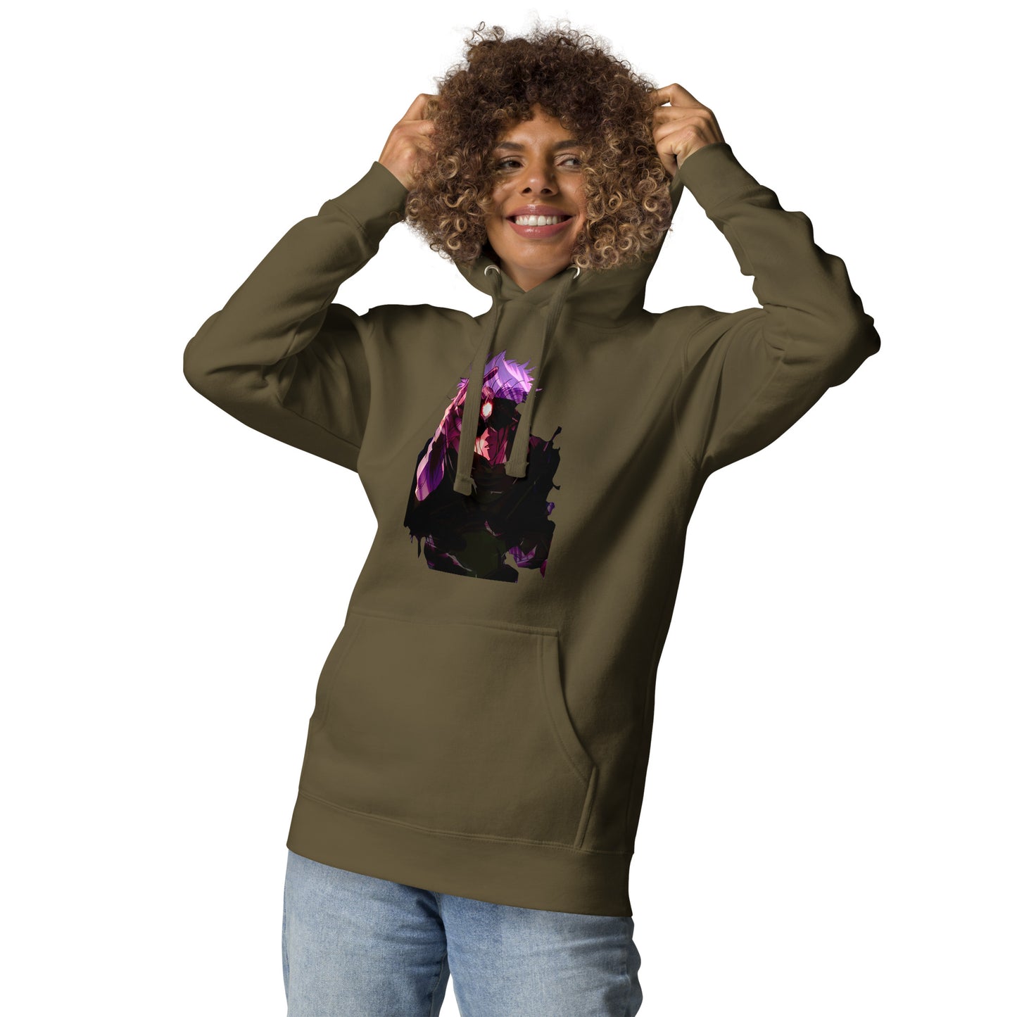 Military Green infinity streetwear hoodie featuring minimal urban design, oversized hood and split pocket details