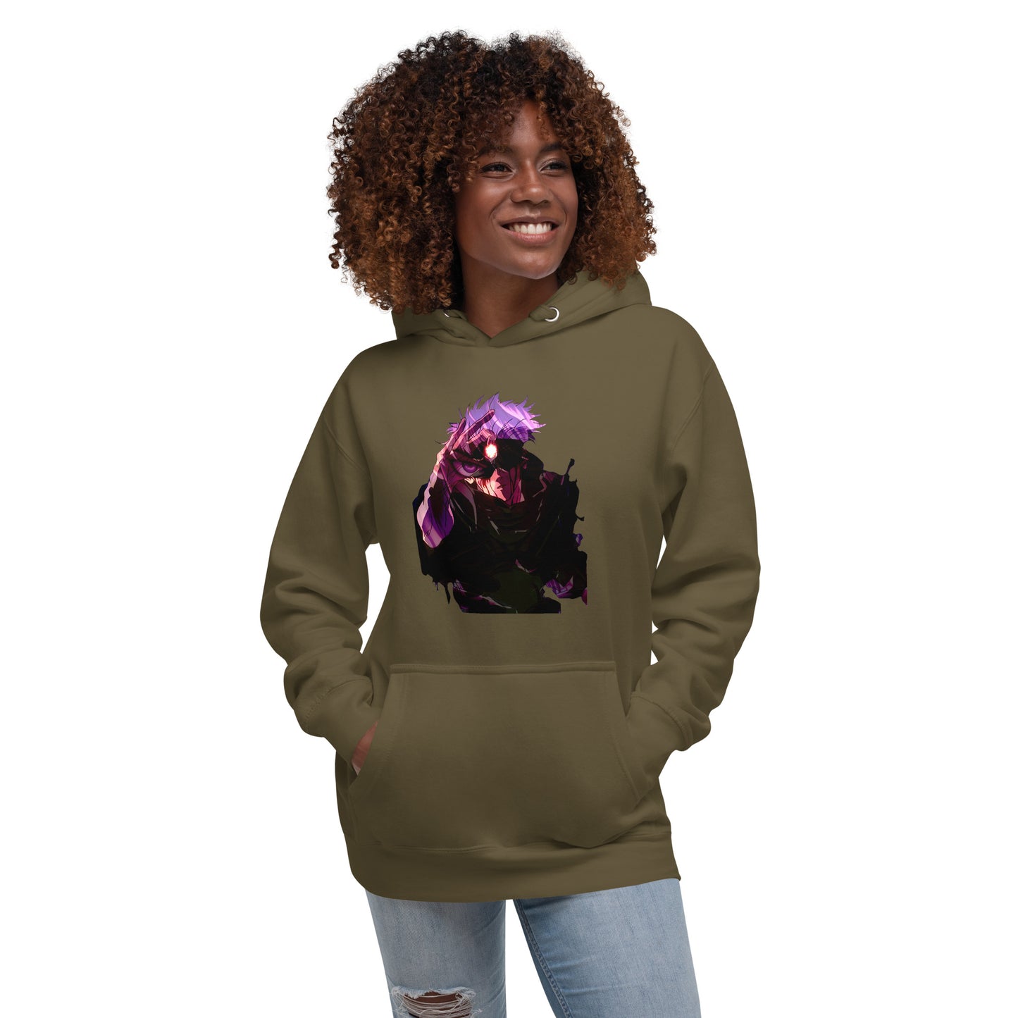 Military Green infinity streetwear hoodie featuring minimal urban design, oversized hood and split pocket details