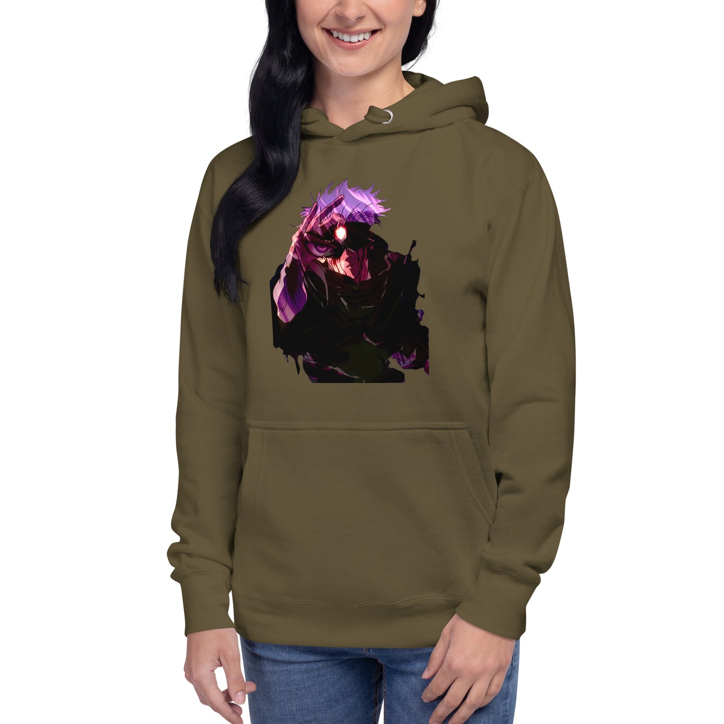 Military Green infinity streetwear hoodie featuring minimal urban design, oversized hood and split pocket details