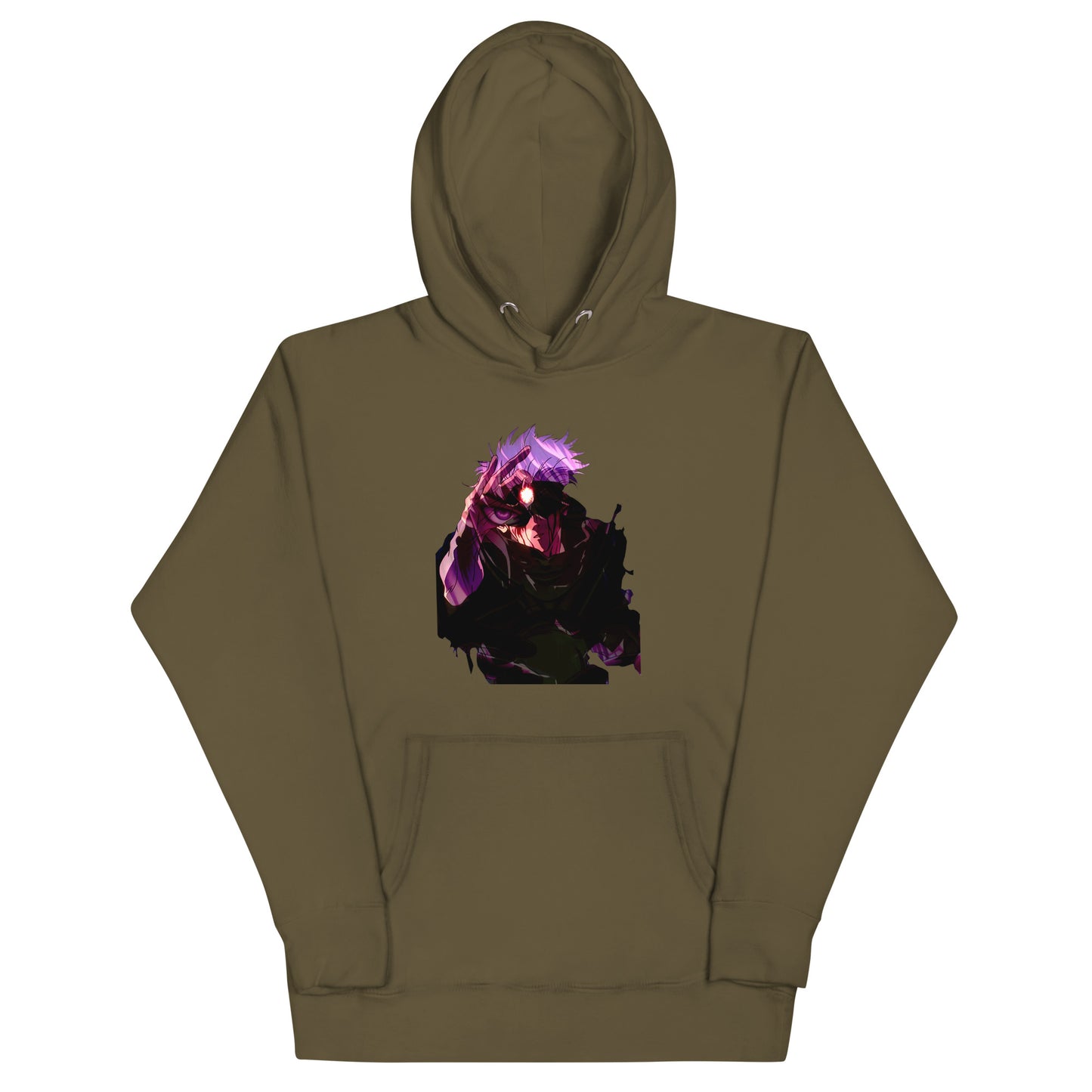 Military Green infinity streetwear hoodie featuring minimal urban design, oversized hood and split pocket details