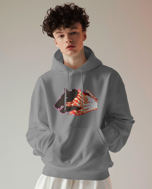 Grey Organic cotton Jujutsu Kaisen anime hoodie with character design and drawstring hood