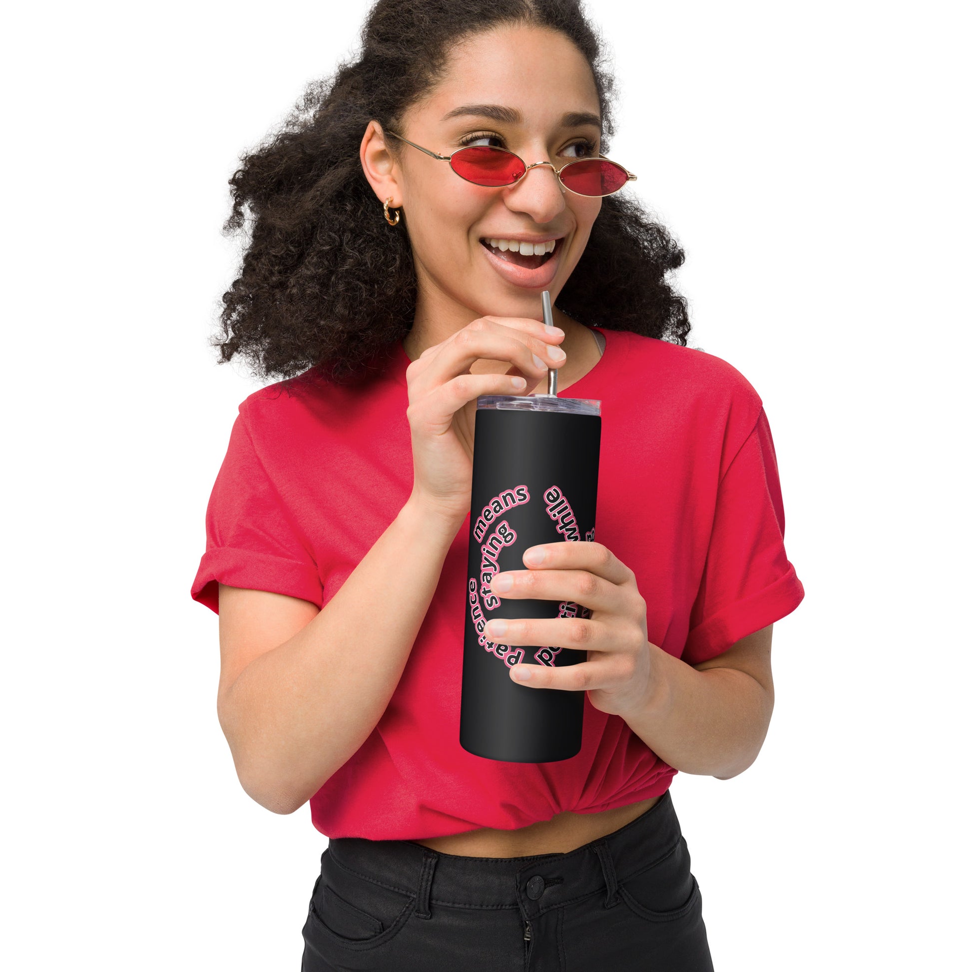 Stainless steel insulated tumbler with yin-yang mental balance design in black finish