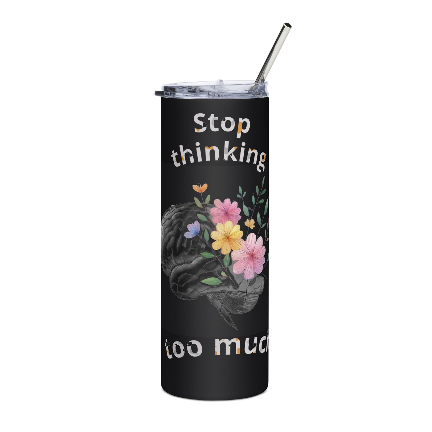 Customized Black 20oz stainless steel tumbler with artistic design and sliding lid