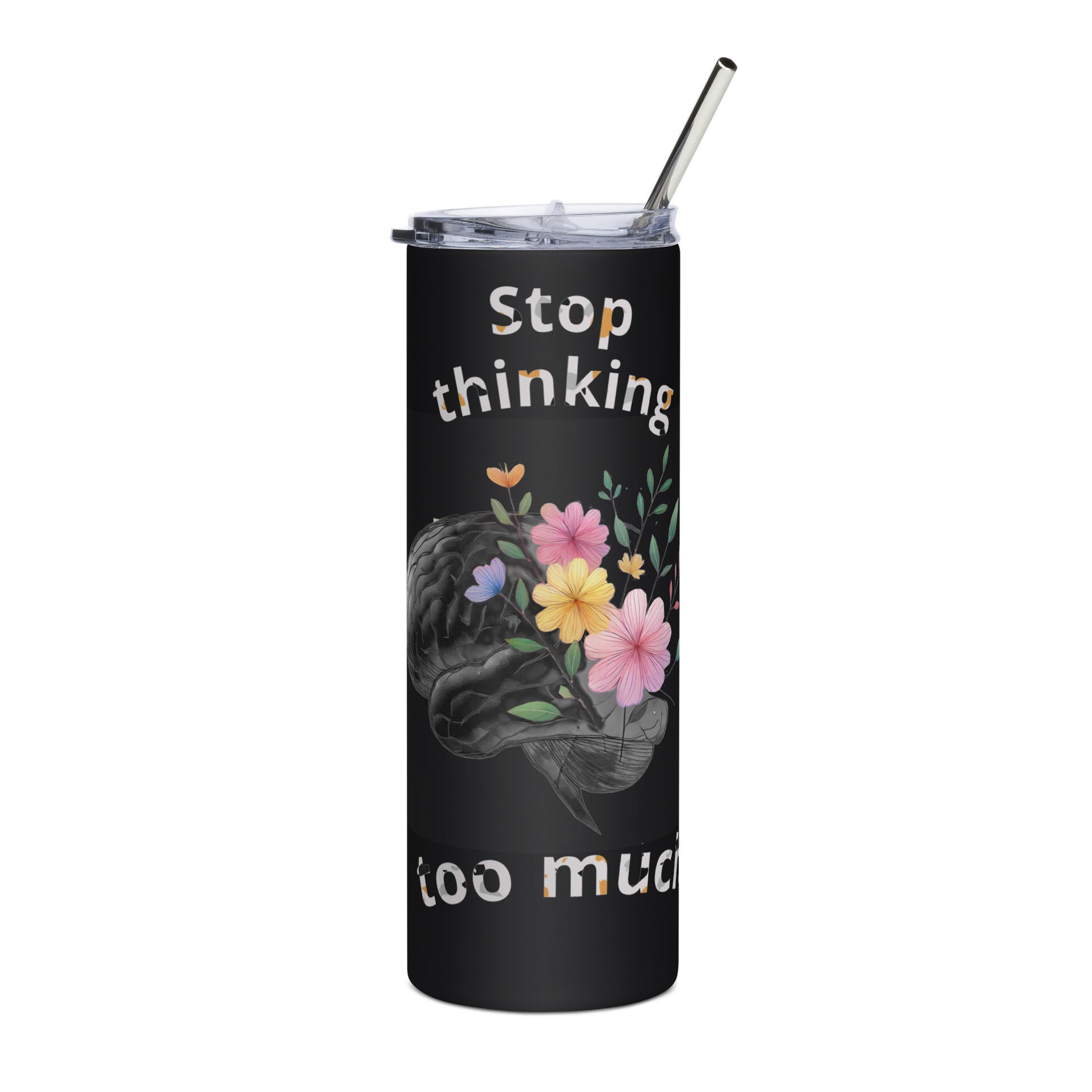Customized Black 20oz stainless steel tumbler with artistic design and sliding lid