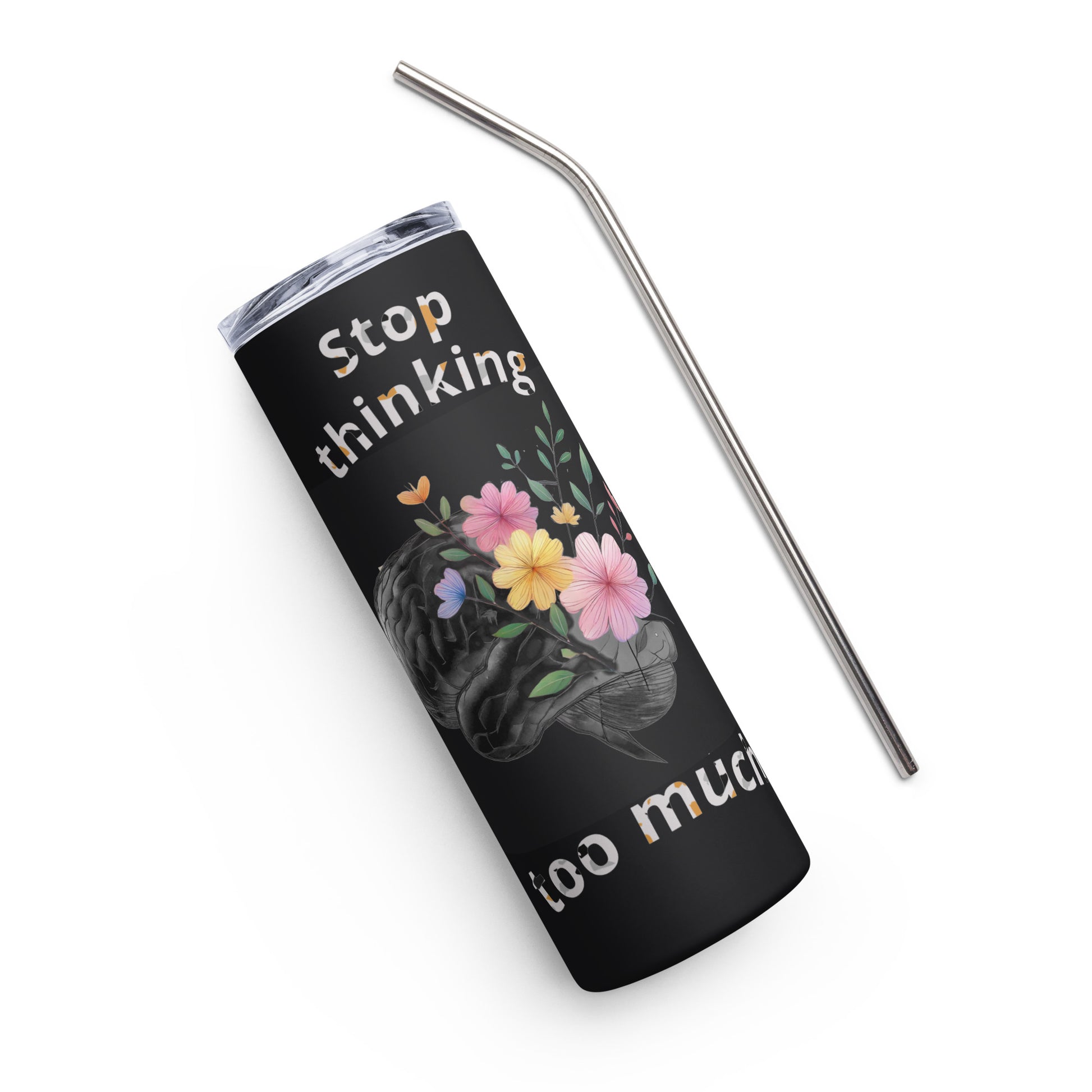 Customized Black 20oz stainless steel tumbler with artistic design and sliding lid