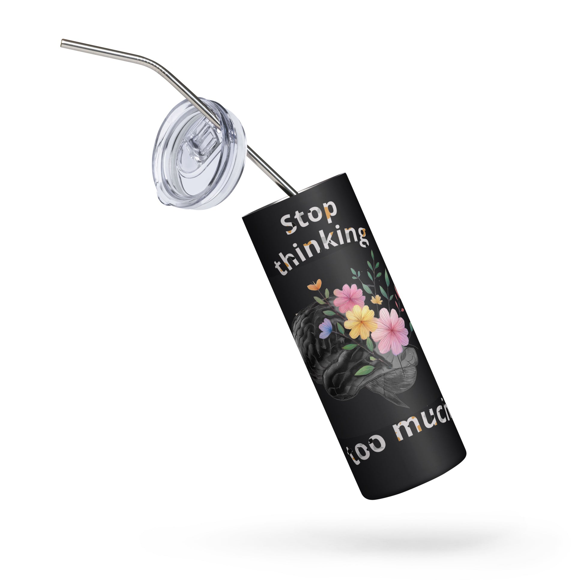 Customized Black 20oz stainless steel tumbler with artistic design and sliding lid