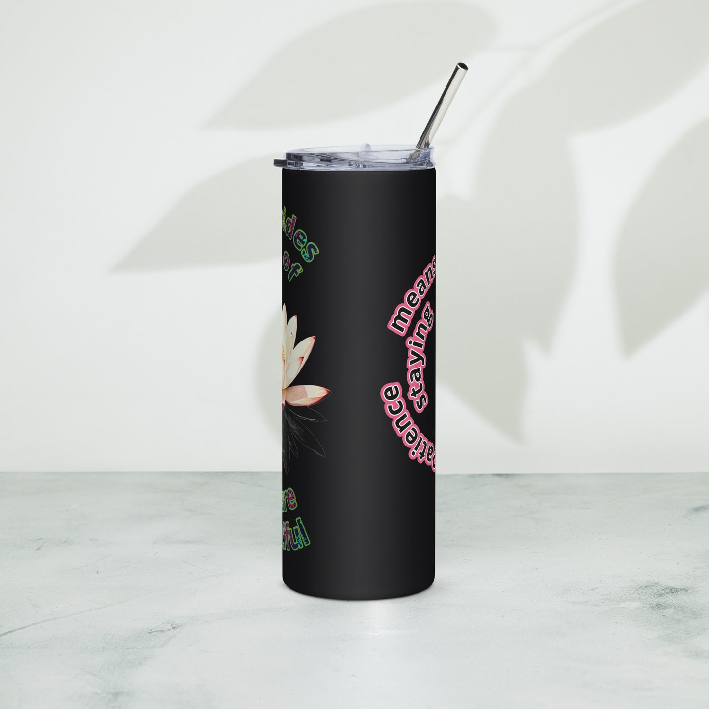 Stainless steel insulated tumbler with yin-yang mental balance design in black finish