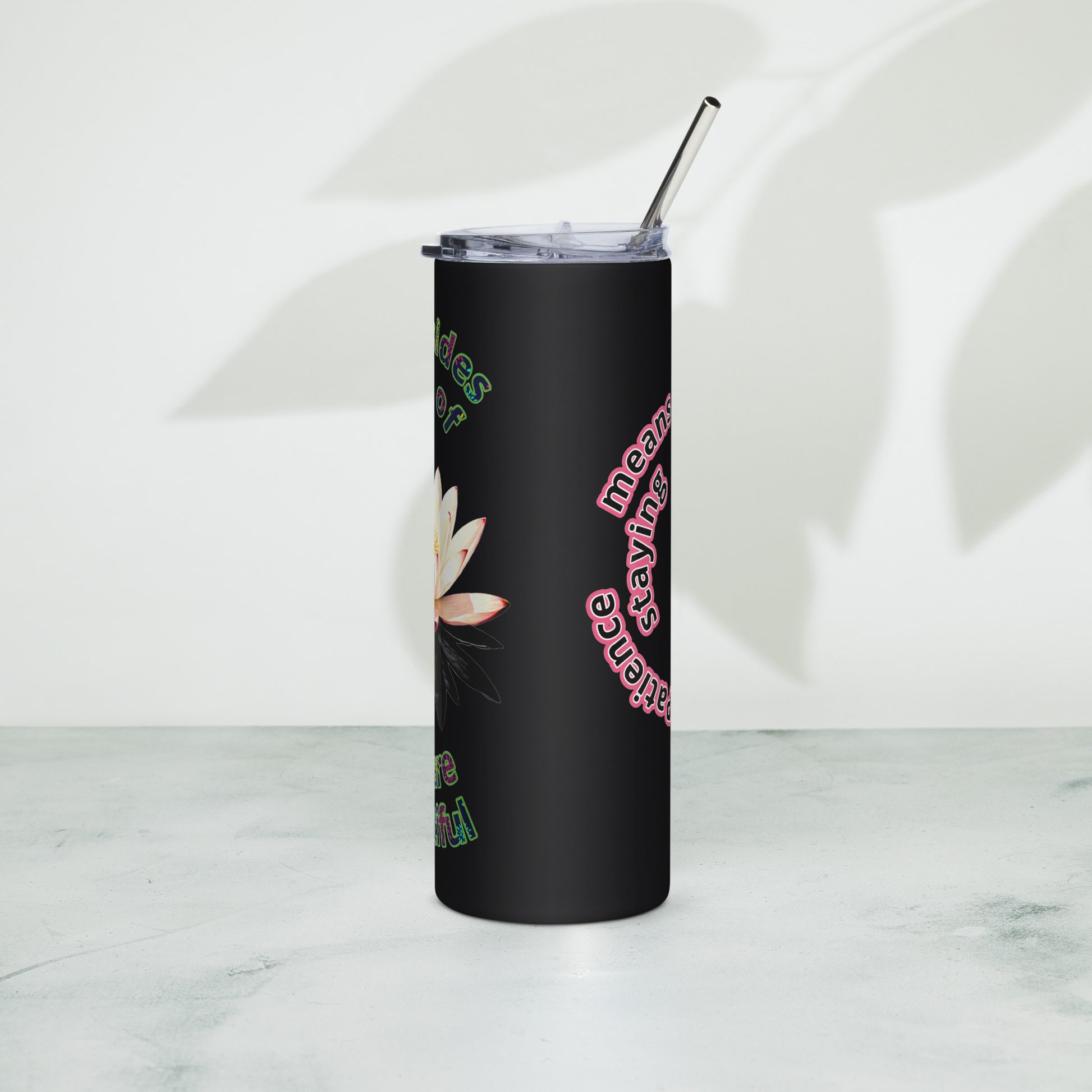 Stainless steel insulated tumbler with yin-yang mental balance design in black finish