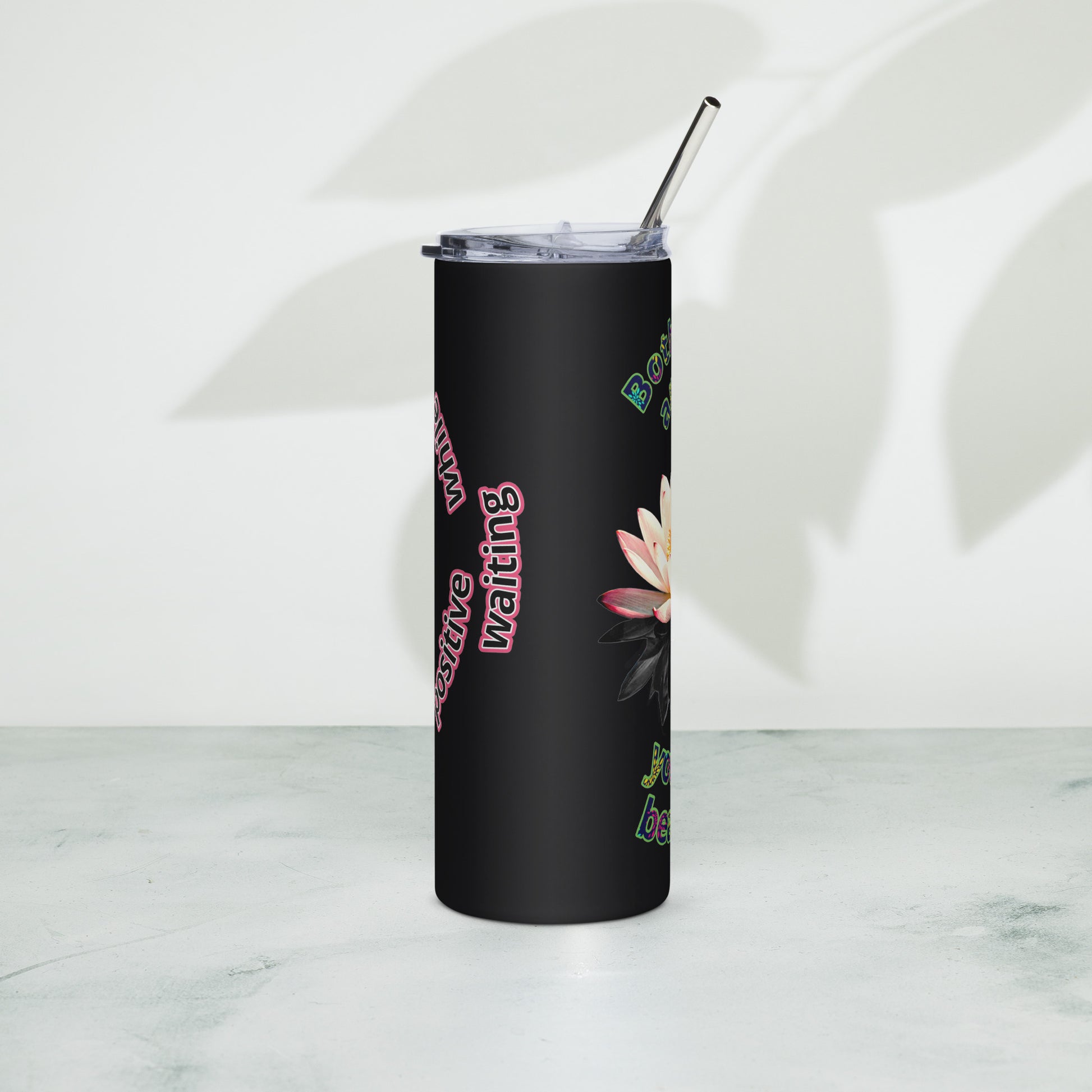 Stainless steel insulated tumbler with yin-yang mental balance design in black finish
