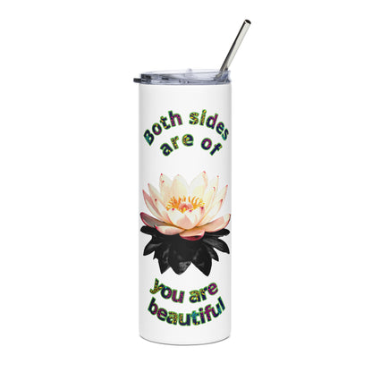 Stainless steel insulated tumbler with yin-yang mental balance design in black finish