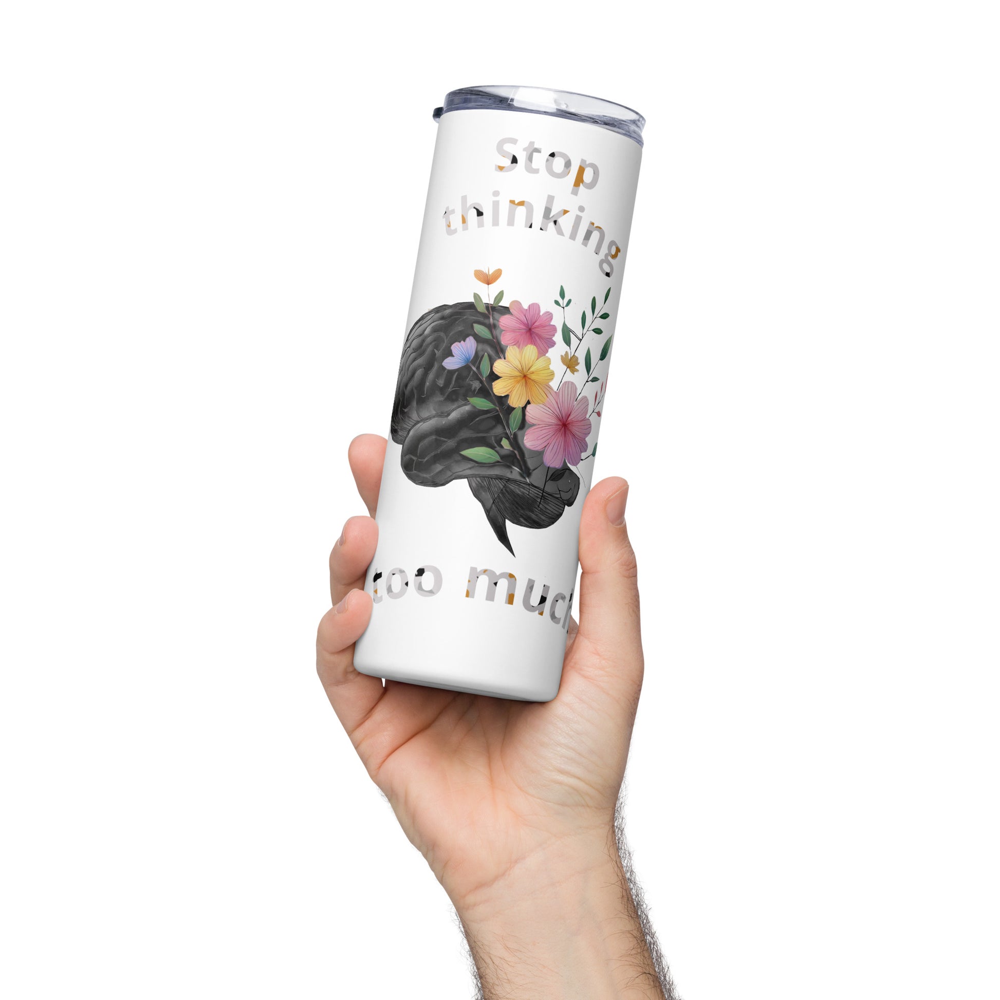 Customized 20oz stainless steel tumbler with artistic design and sliding lid
