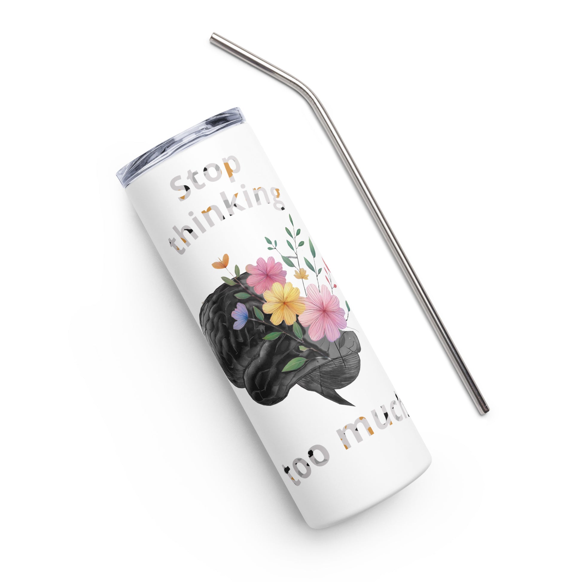 Customized 20oz stainless steel tumbler with artistic design and sliding lid