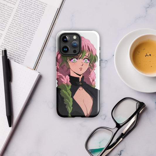 Pink iPhone case featuring Mitsuri Kanroji Love Hashira character artwork from Demon Slayer anime