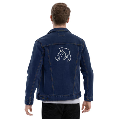 Vintage style classic denim jacket with distressed wash and custom embroidery details on back