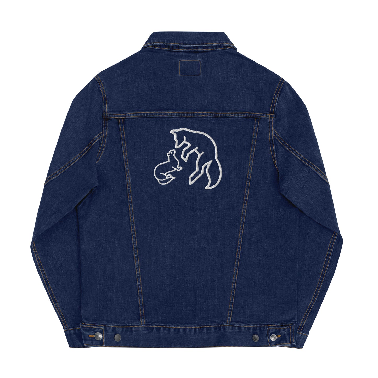 Vintage style classic denim jacket with distressed wash and custom embroidery details on back