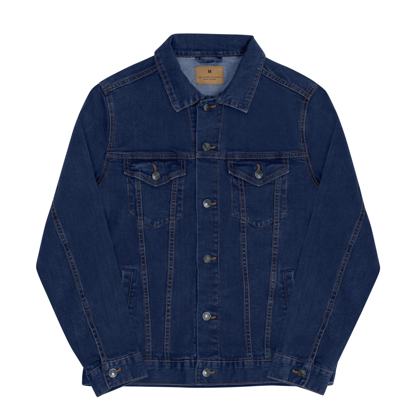 Vintage style classic denim jacket with distressed wash and custom embroidery details on back