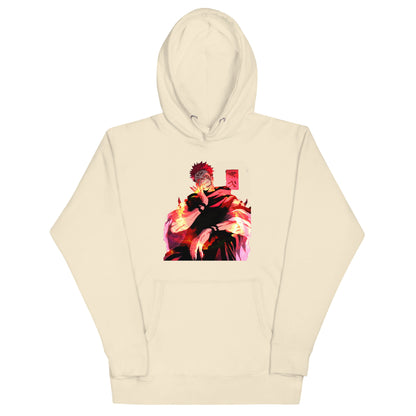 Bone anime hoodie with red malevolent cursed energy design inspired by Jujutsu Kaisen
