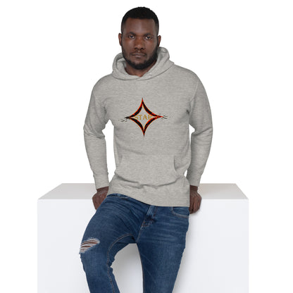 Carbon Grey color hoodie featuring bright star universal decay cosmic design with vibrant supernova colors