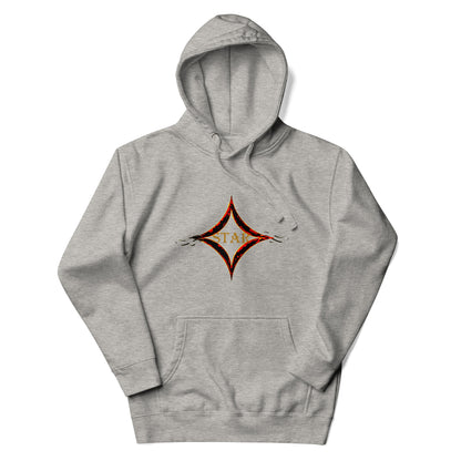 Carbon Grey color hoodie featuring bright star universal decay cosmic design with vibrant supernova colors