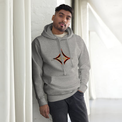 Carbon Grey color hoodie featuring bright star universal decay cosmic design with vibrant supernova colors