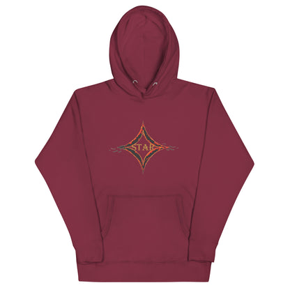 Cardinal color hoodie featuring bright star universal decay cosmic design with vibrant supernova colors
