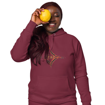 Cardinal color hoodie featuring bright star universal decay cosmic design with vibrant supernova colors