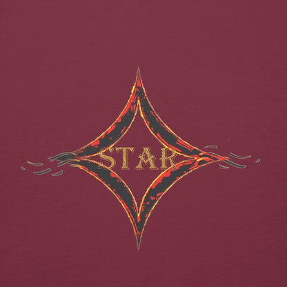 Cardinal color hoodie featuring bright star universal decay cosmic design with vibrant supernova colors