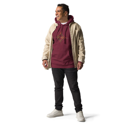 Cardinal color hoodie featuring bright star universal decay cosmic design with vibrant supernova colors