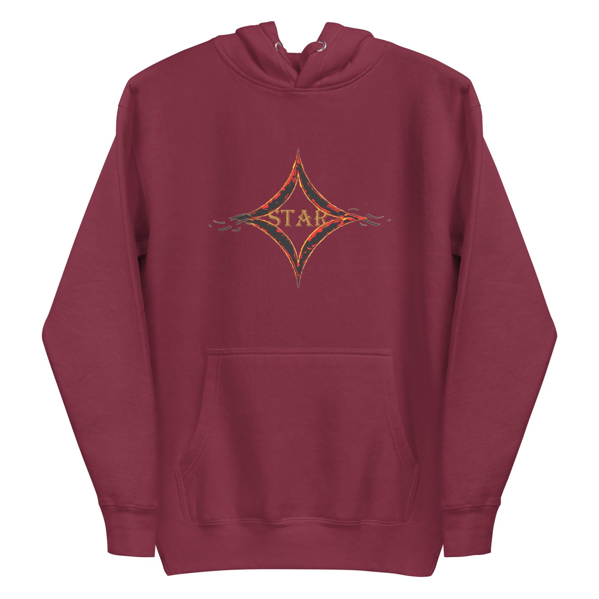 Cardinal color hoodie featuring bright star universal decay cosmic design with vibrant supernova colors