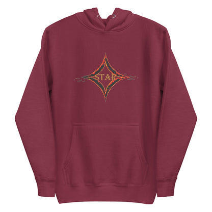 Cardinal color hoodie featuring bright star universal decay cosmic design with vibrant supernova colors