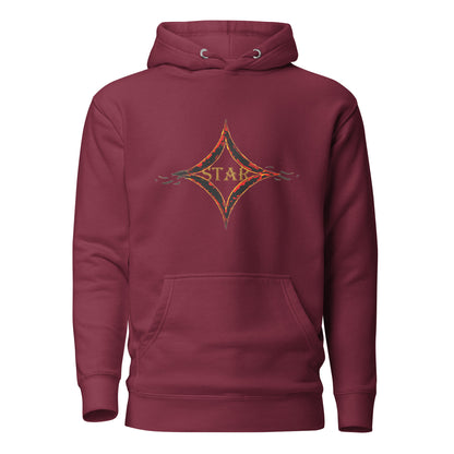 Cardinal color hoodie featuring bright star universal decay cosmic design with vibrant supernova colors