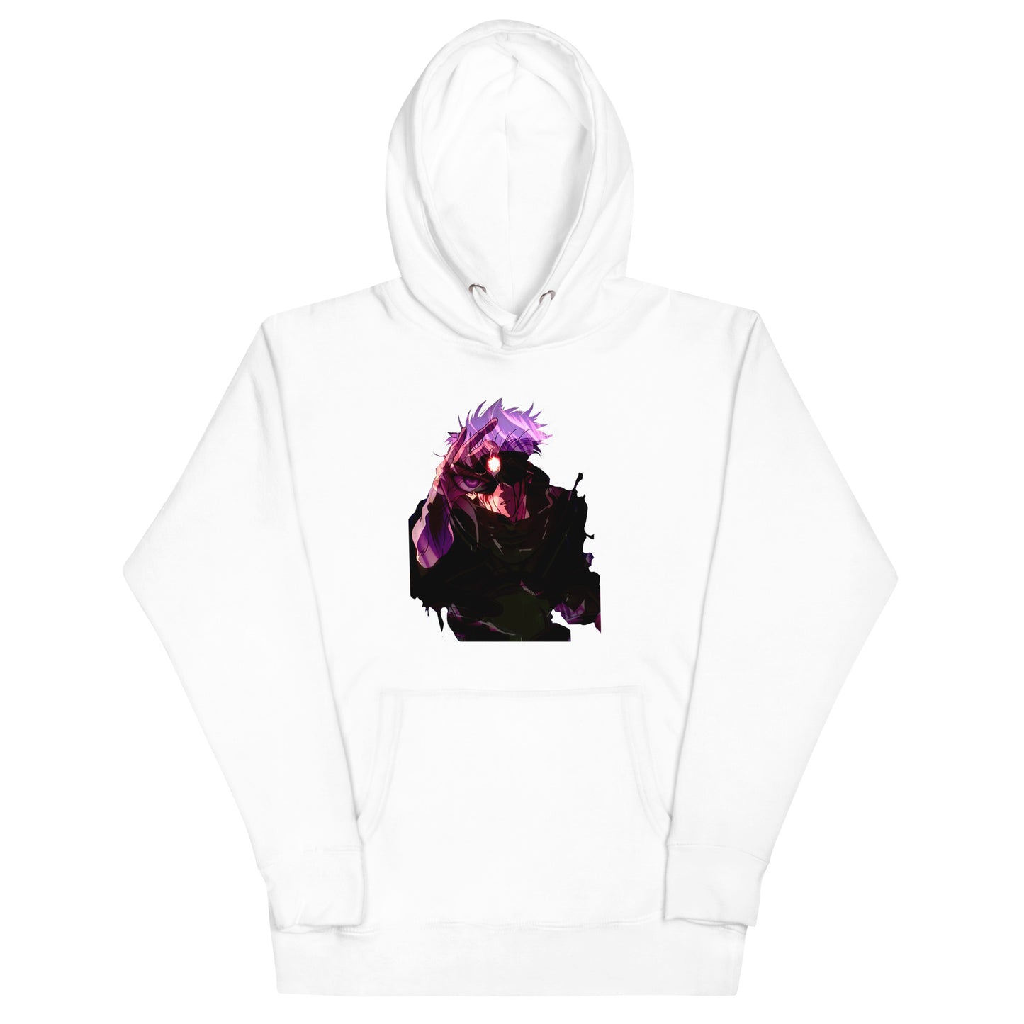 White infinity streetwear hoodie featuring minimal urban design, oversized hood and split pocket details